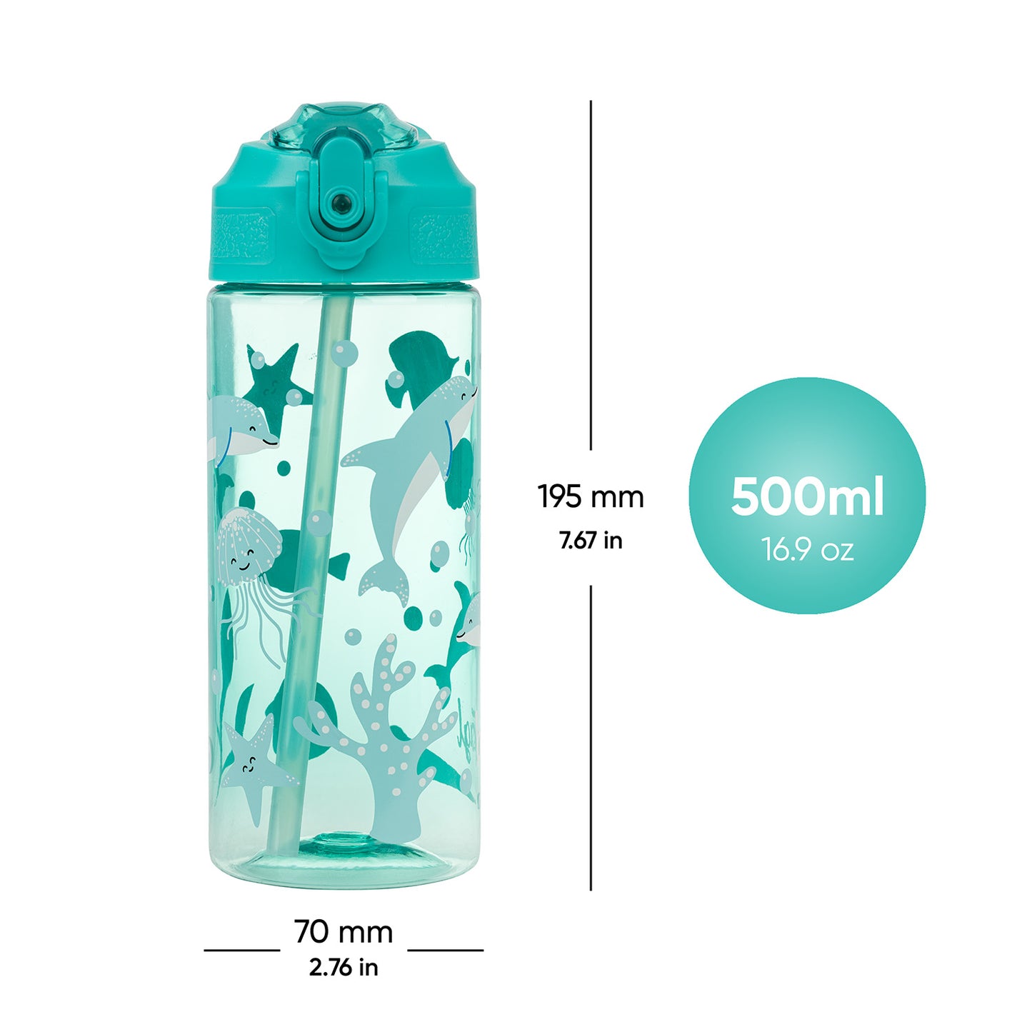 Tritanová fľaša na nápoje so slamkou Delfín, 500 ml