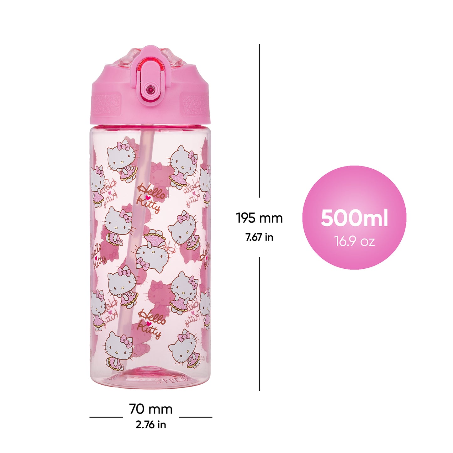 Tritanová fľaša na nápoje so slamkou Hello Kitty Sweet Leopard, 500 ml