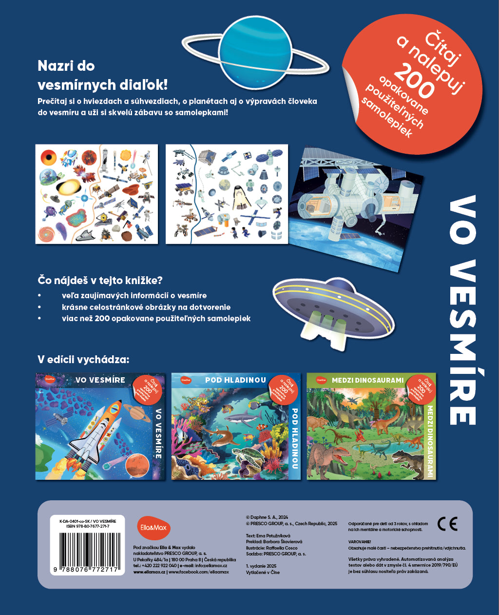 Čítaj a nalepuj - VO VESMÍRE, kniha se samolepkami