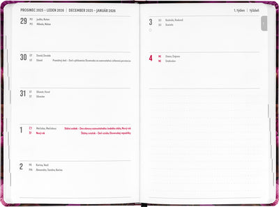 18-mesačný diár Petito – Fialové kvety 2025/2026, 11 x 17 cm