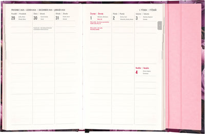 Týždenný magnetický diár Fialové kvety 2026, 13 x 21 cm