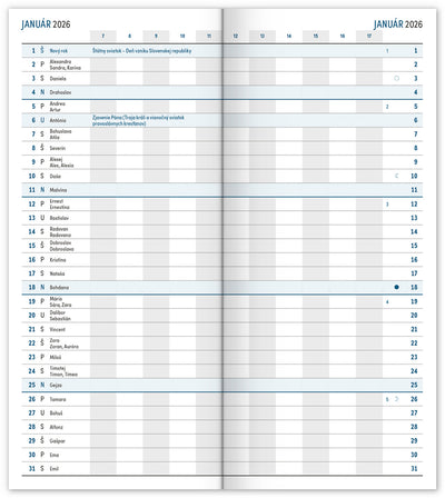 Vreckový diár Alfons Mucha 2026, plánovací mesačný, 8 x 18 cm
