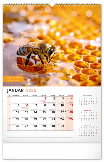 Nástenný Včelársky kalendár 2026, 33 x 46 cm