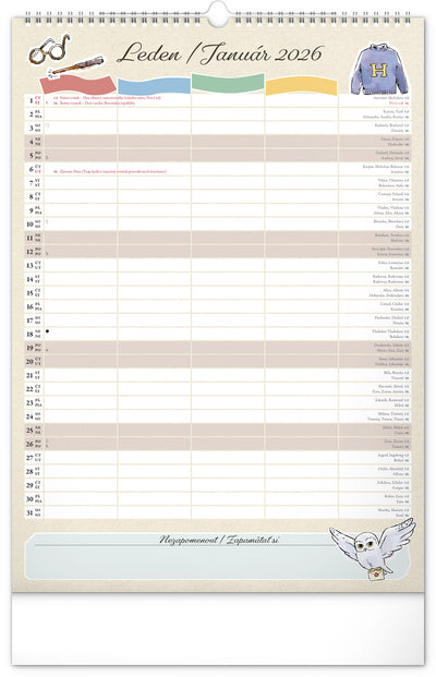 Nástenný kalendár Rodinný plánovací Harry Potter 2026, 33 x 46 cm