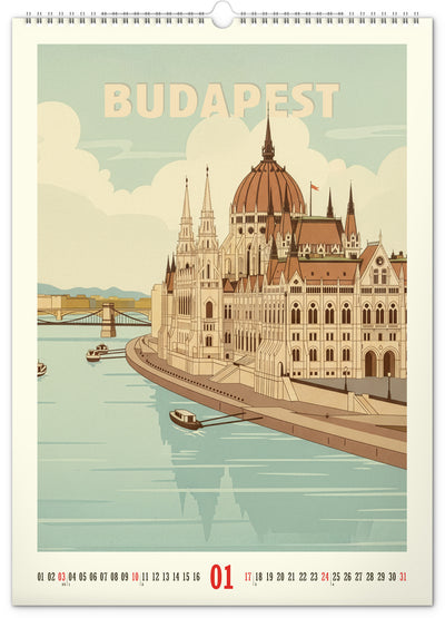 Nástenný kalendár Vintage plagáty – svetové mestá 2027, 33 x 46 cm