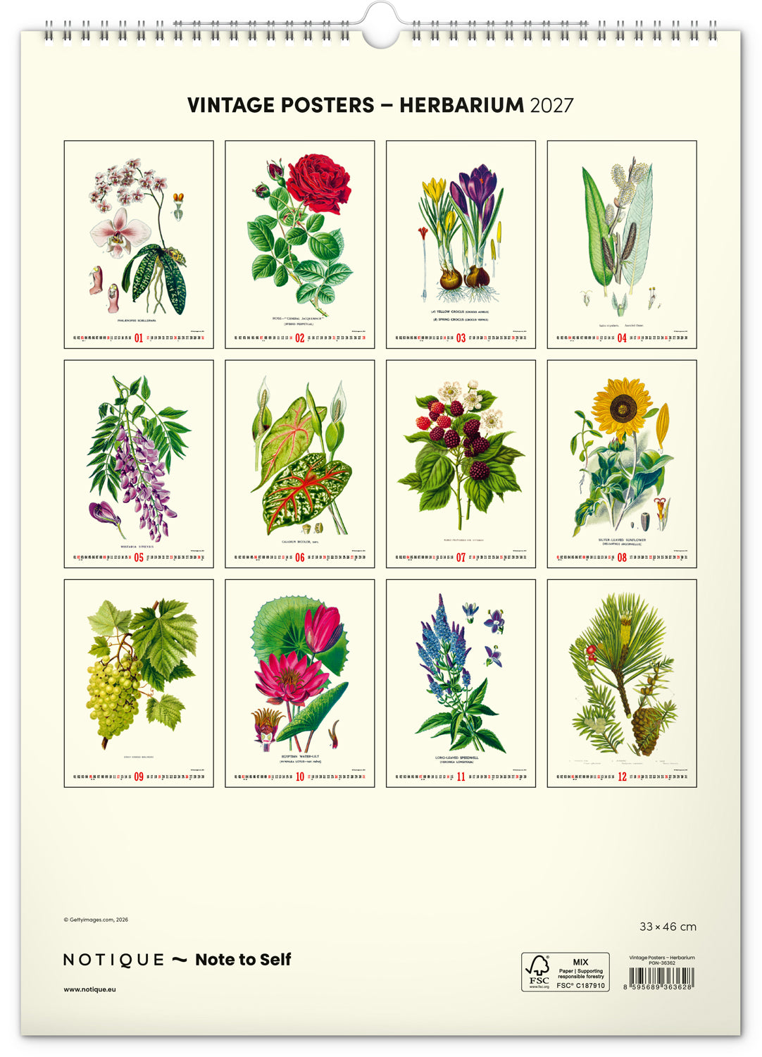 Nástenný kalendár Vintage plagáty – herbár 2027, 33 x 46 cm