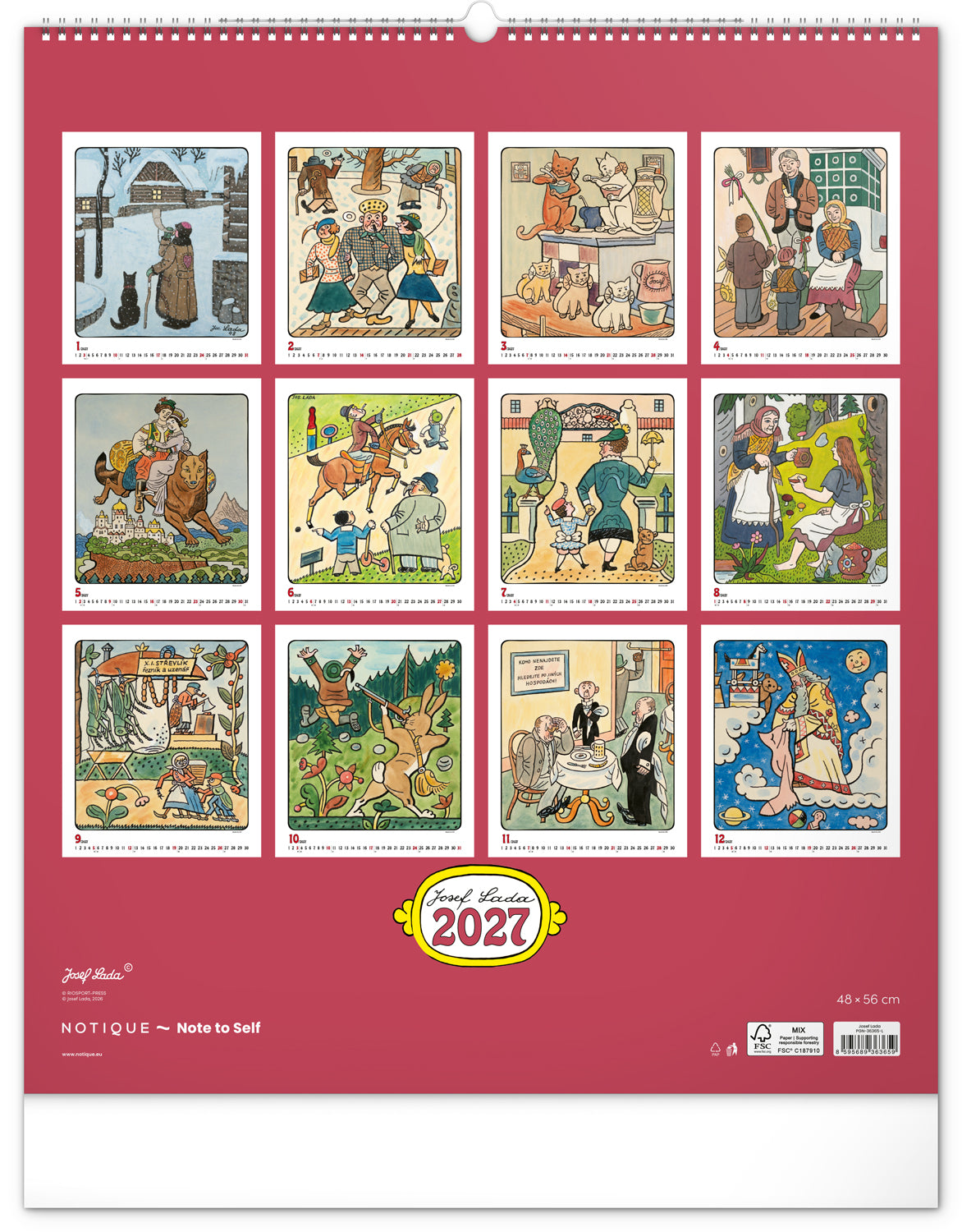 Nástenný kalendár Josef Lada 2027, 48 x 56 cm