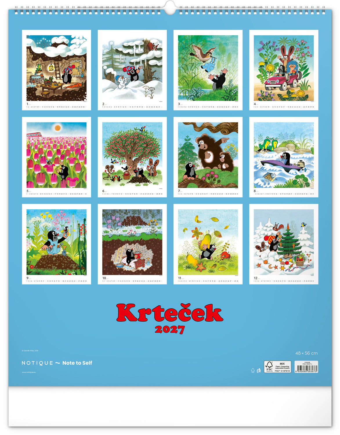 Nástenný kalendár Krtko 2027, 48 x 56 cm