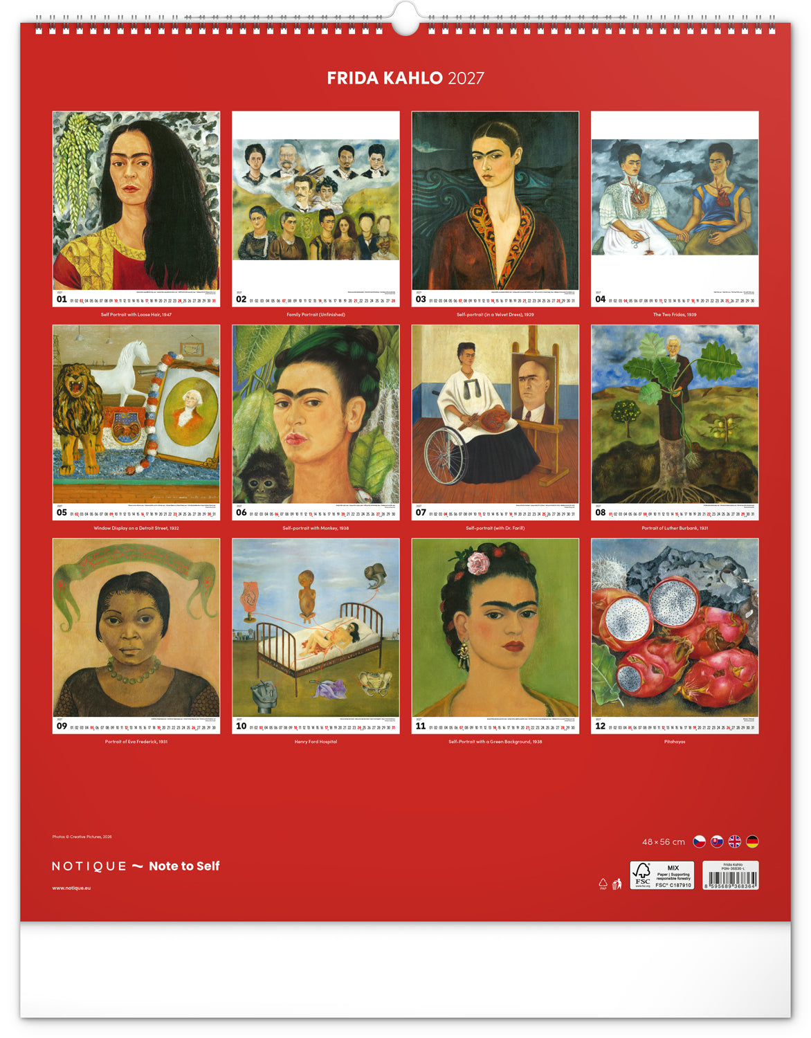 Nástenný kalendár Frida Kahlo 2027, 48 x 56 cm
