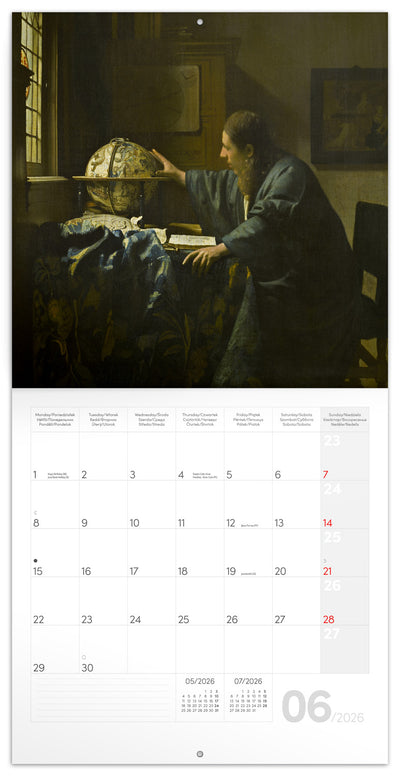 Poznámkový kalendár Johannes Vermeer 2026, 30 x 30 cm