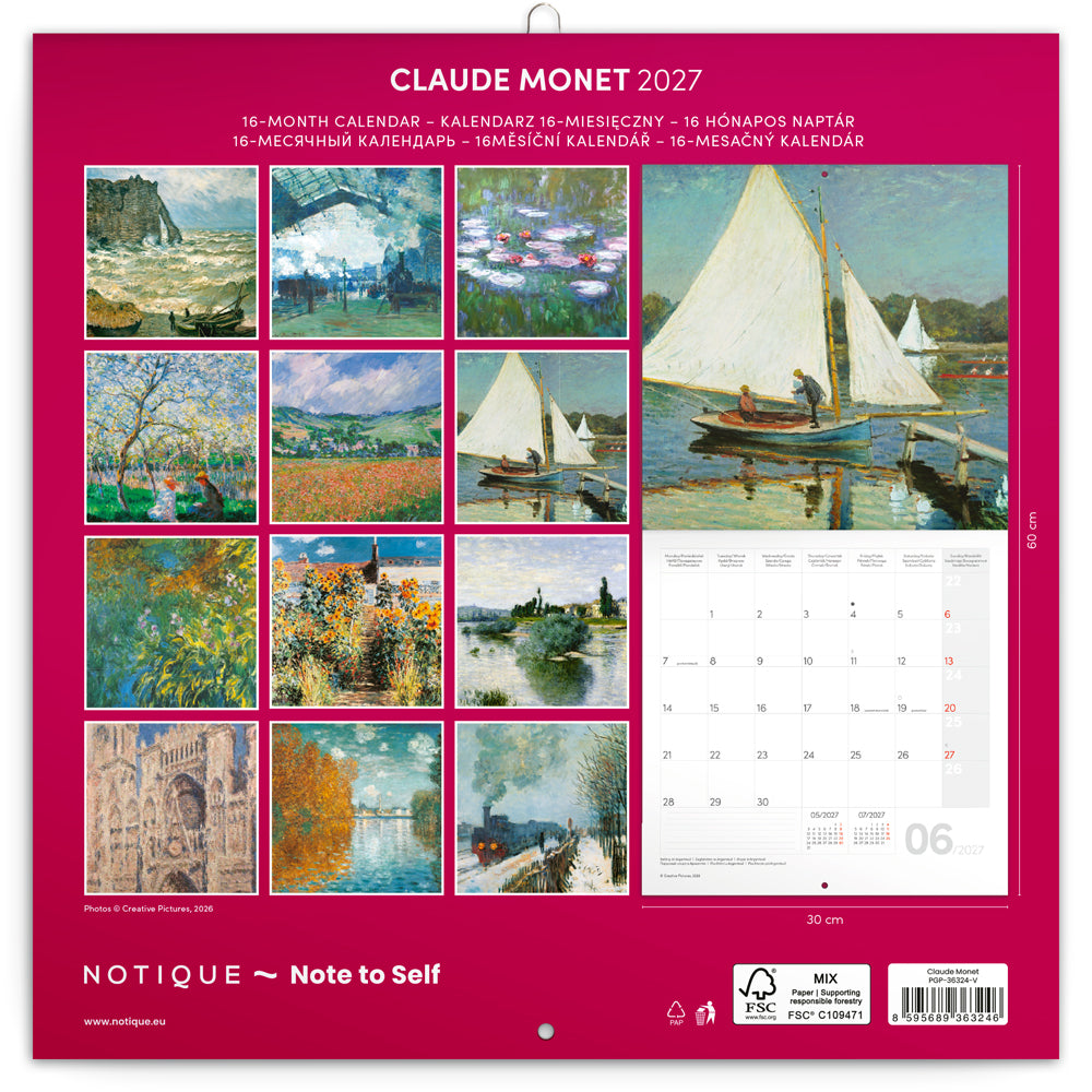 Poznámkový kalendár Claude Monet 2027, 30 x 30 cm