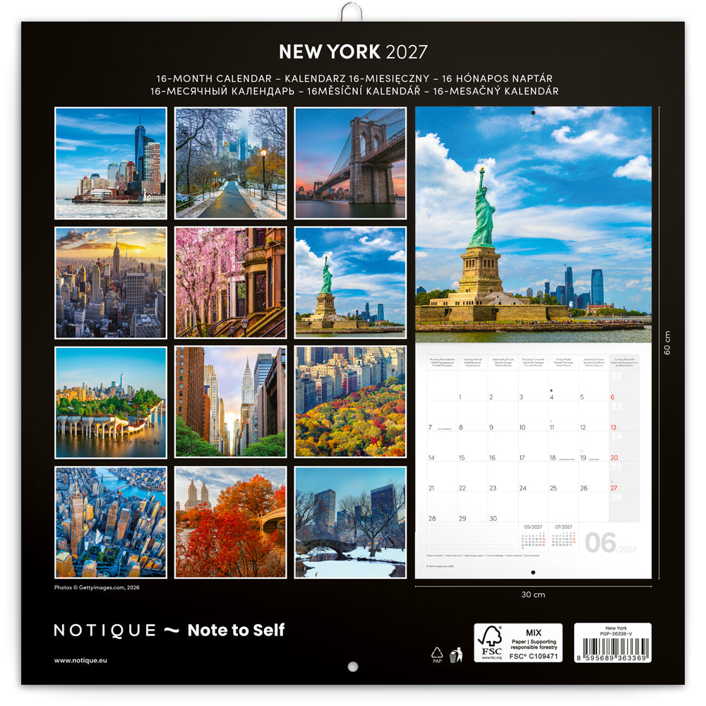 Poznámkový kalendár New York 2027, 30 x 30 cm