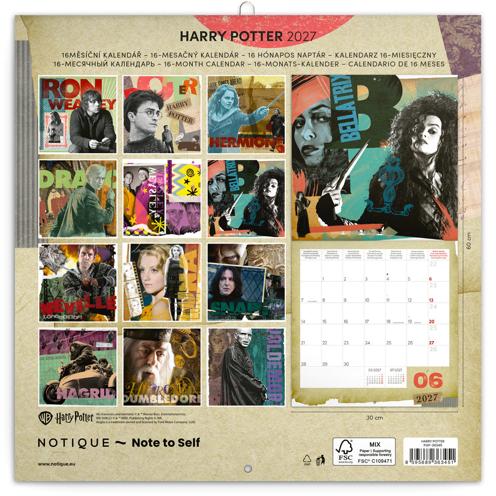 Poznámkový kalendár Harry Potter 2027, 30 x 30 cm