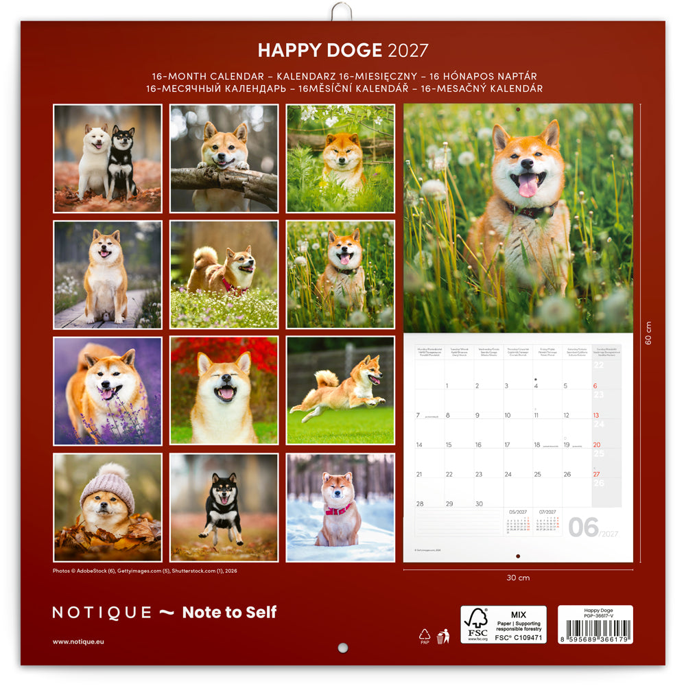 Poznámkový kalendár Happy Doge 2027, 30 x 30 cm