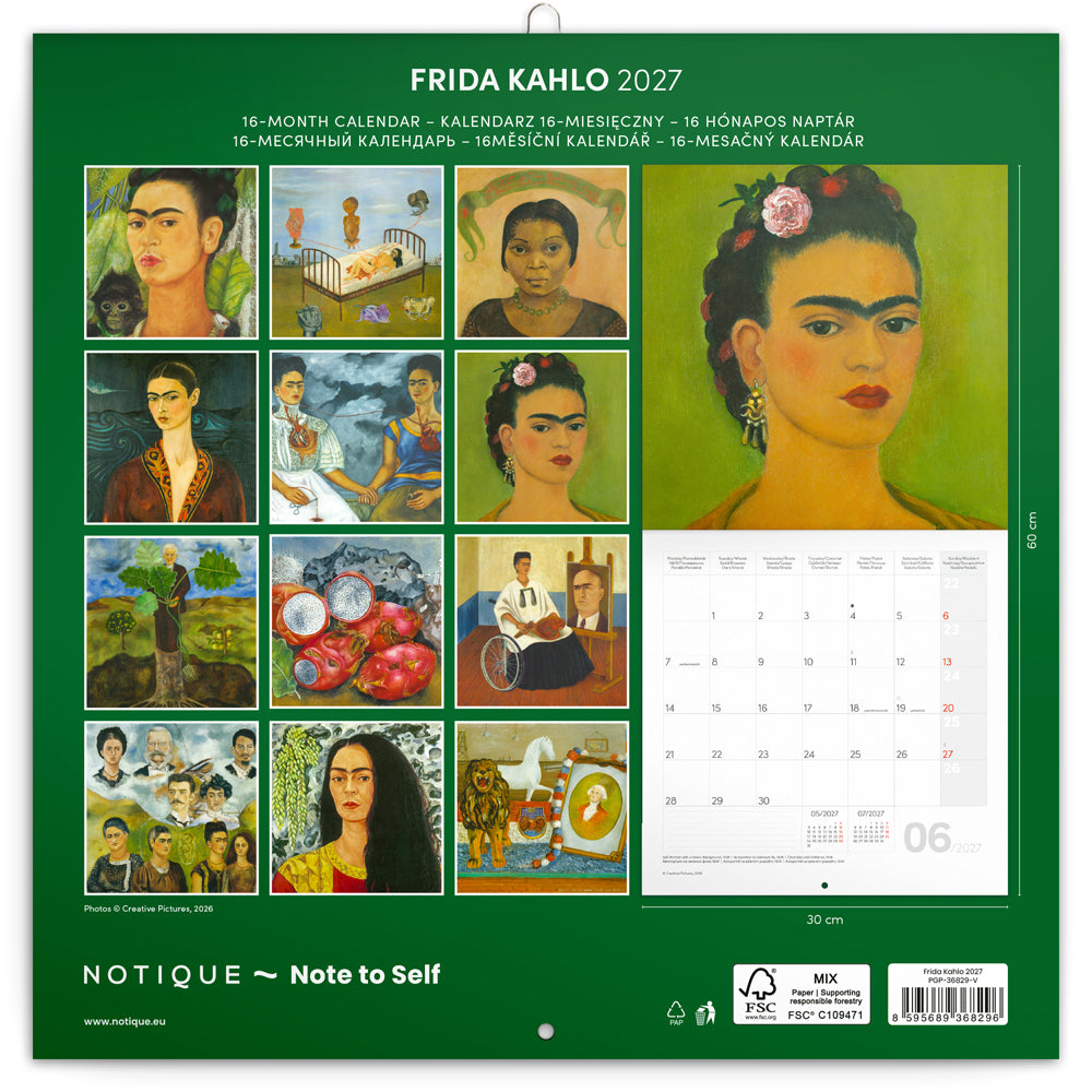 Poznámkový kalendár Frida Kahlo 2027, 30 x 30 cm