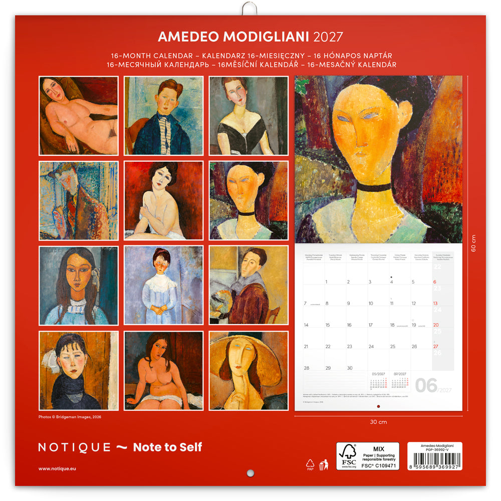 Poznámkový kalendár Amedeo Modigliani 2027, 30 x 30 cm