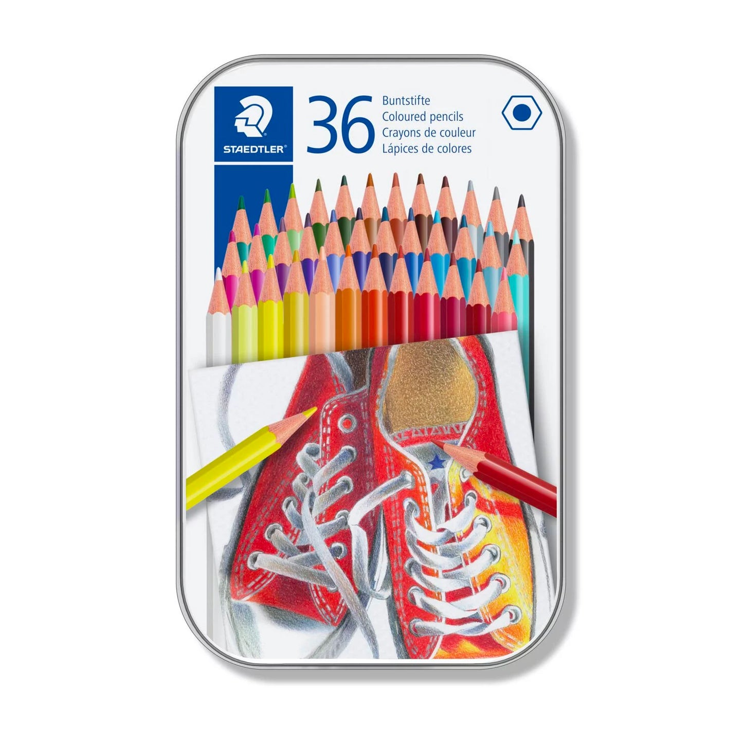 STAEDTLER Pastelky, 36 rôznych farieb, sada, šesťhranné, v kovovom boxe