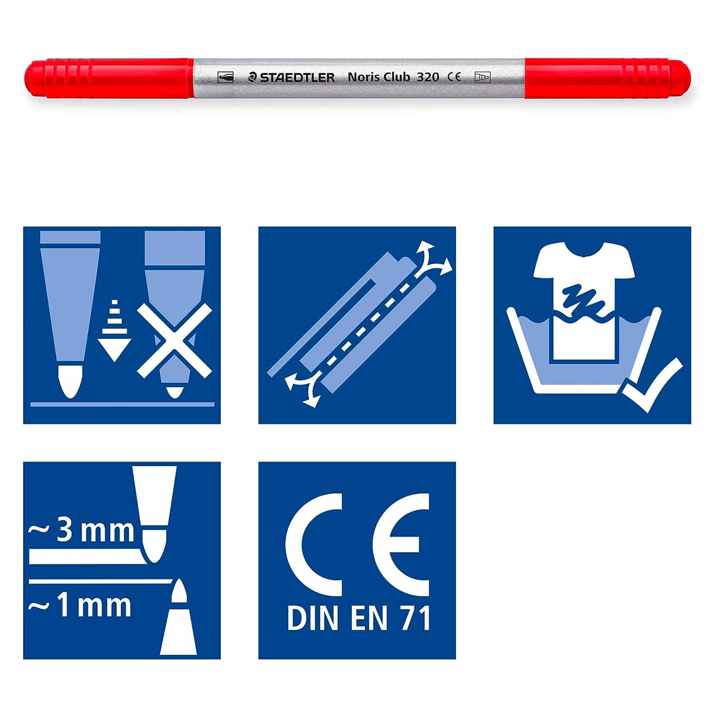STAEDTLER Fixy "Noris Club 320", 12 farieb, sada, 1-3 mm, obojstranné, vyprateľné
