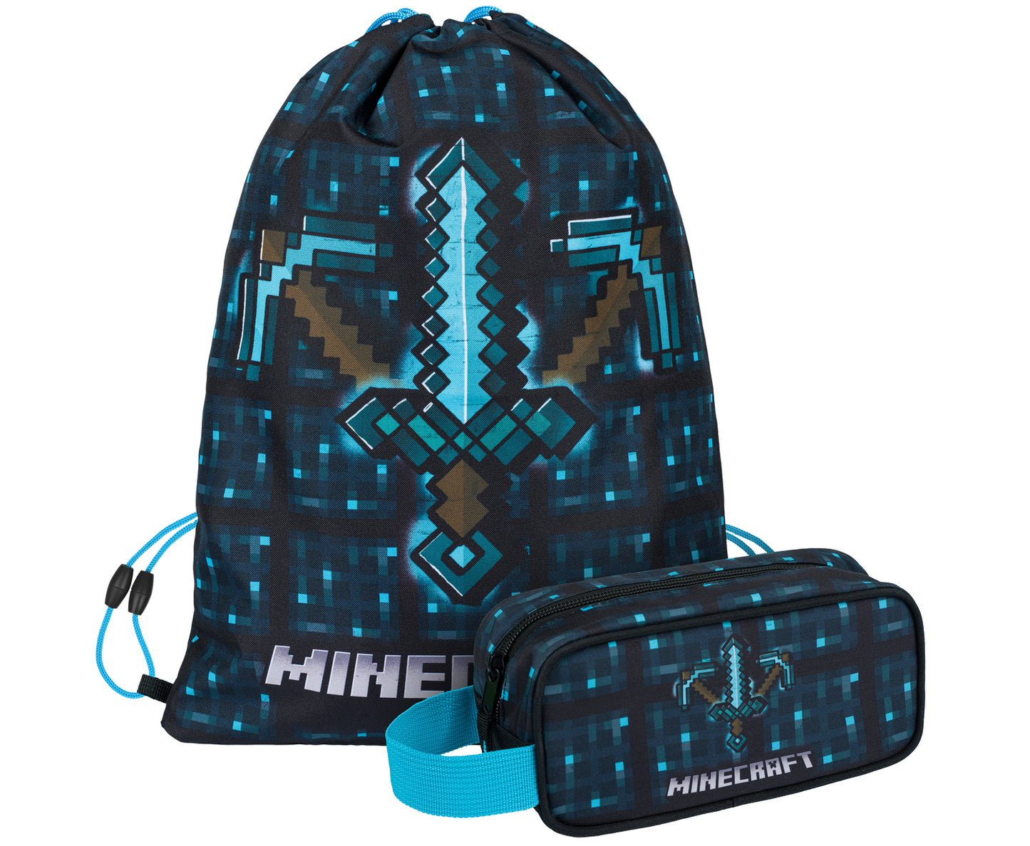 MINECRAFT SET 2 Blue Axe and Sword: peračník, vrecko