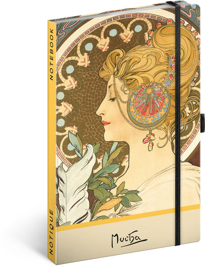 Notes Alfons Mucha – Pero, bodkovaný, 13 × 21 cm