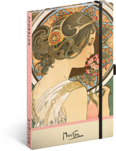 Notes Alfons Mucha – Prvosienka, bodkovaný, 13 × 21 cm
