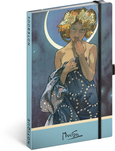 Notes Alfons Mucha – Luna, bodkovaný, 11 × 16 cm