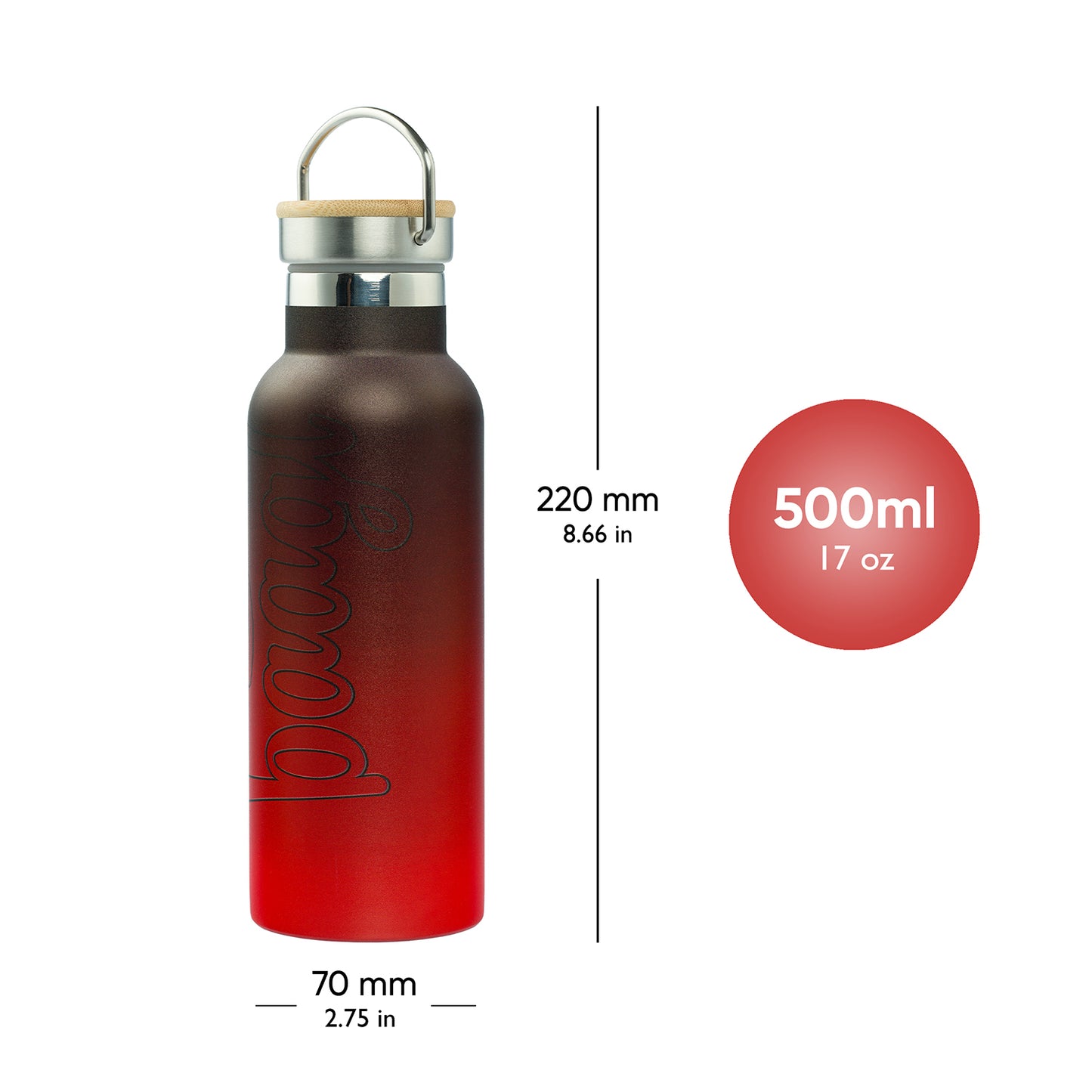 Termofľaša s bambusovým viečkom Gradient červeno-čierna, 500 ml