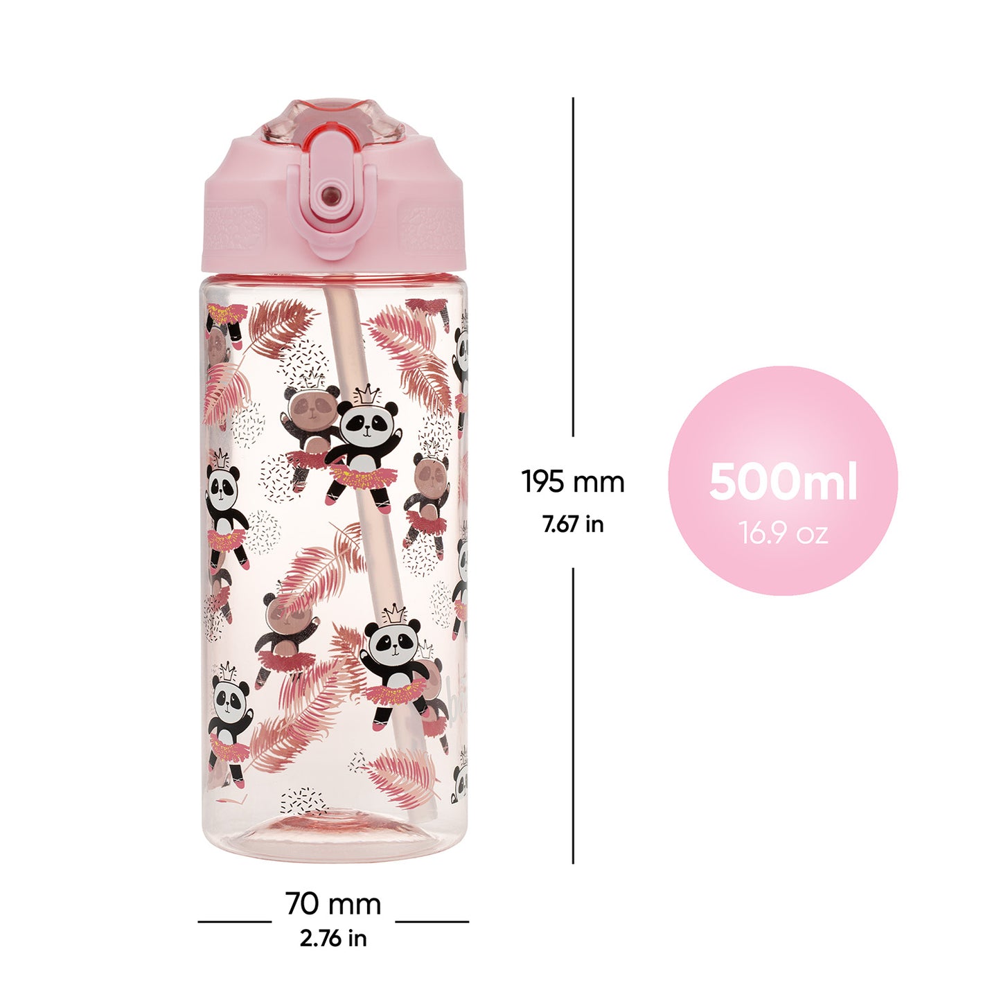 Tritanová fľaša na nápoje so slamkou Panda, 500 ml