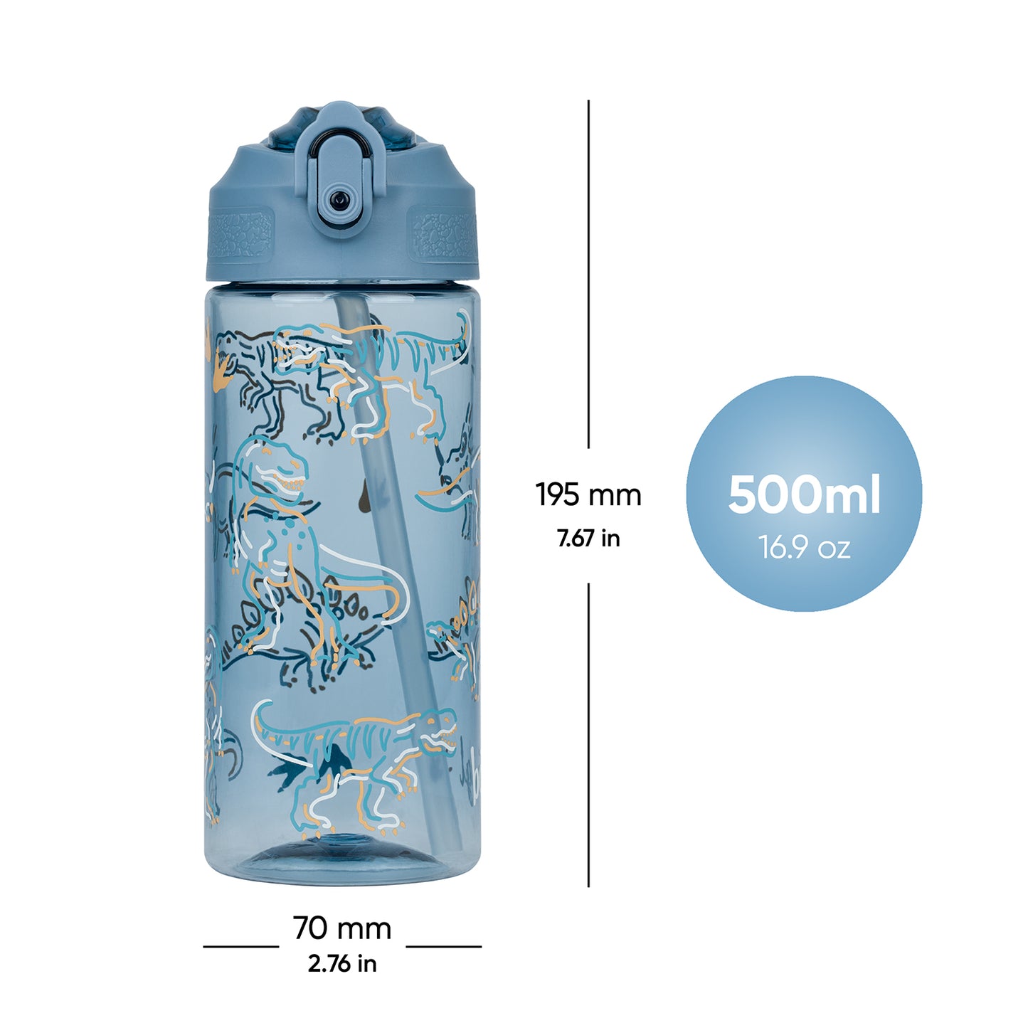 Tritanová fľaša na nápoje so slamkou Dino, 500 ml
