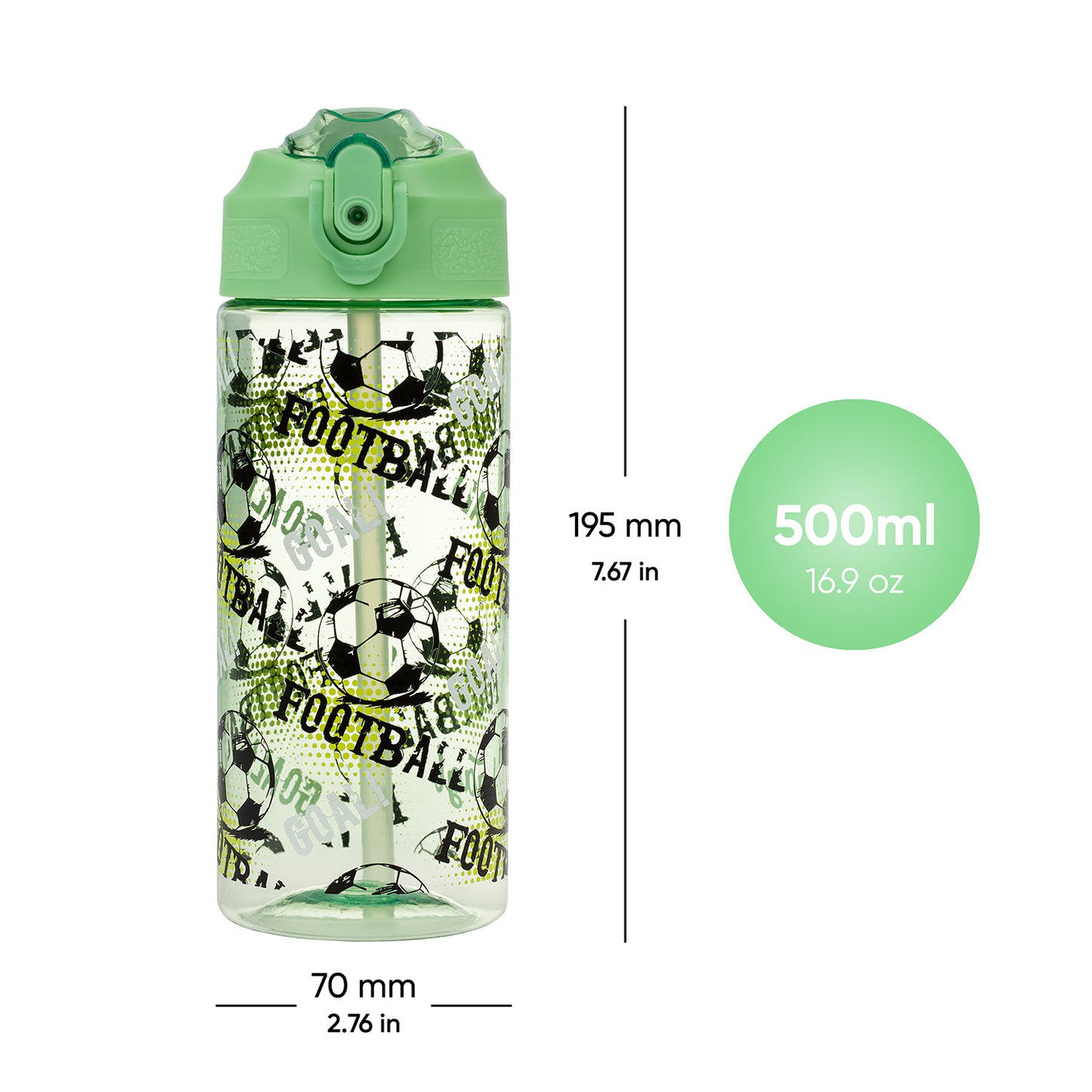 Tritanová fľaša na nápoje so slamkou Futbal, 500 ml