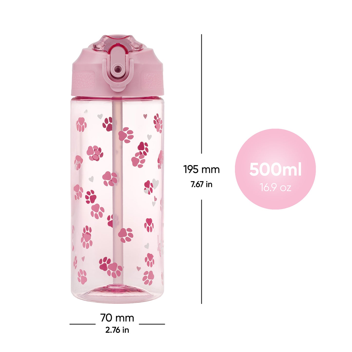 Tritanová fľaša na nápoje so slamkou Labky, 500 ml