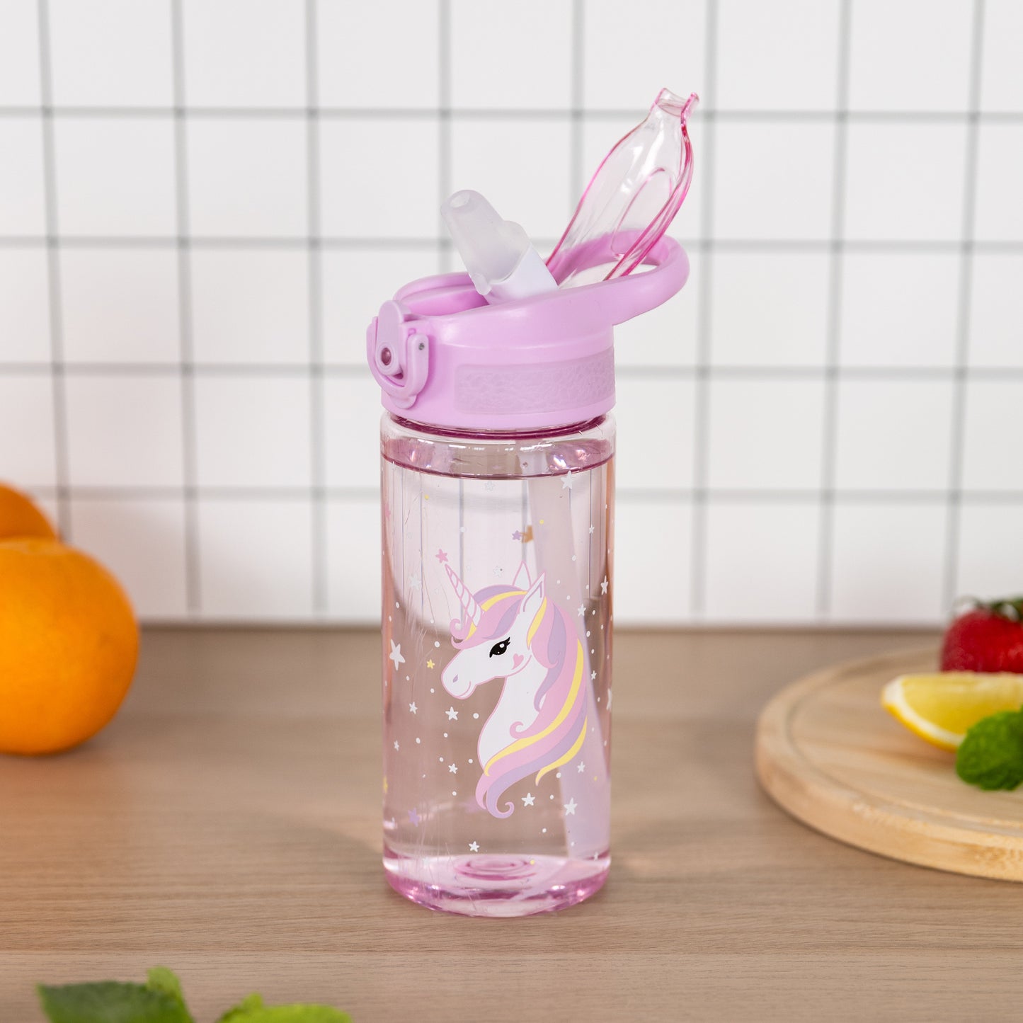 Tritanová fľaša na nápoje so slamkou Rainbow Unicorn, 500 ml