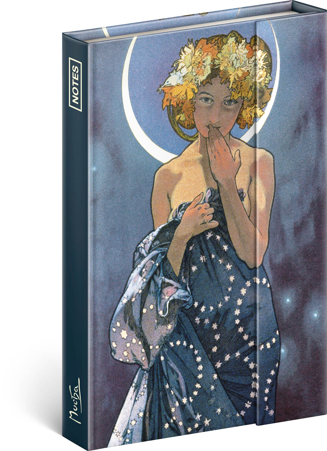 Notes Alfons Mucha – Luna, linajkovaný, 11 × 16 cm
