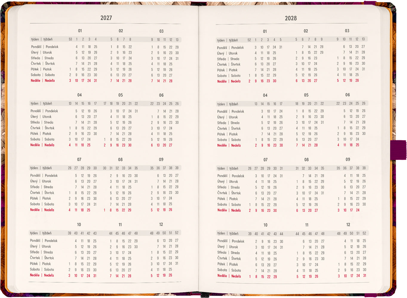 Planbook diár/notes Vintage kvety 2027, 13 x 21 cm
