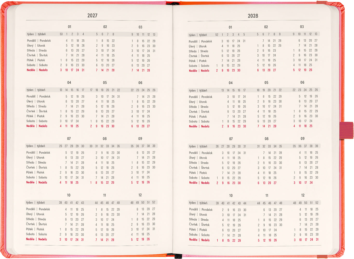 Planbook diár/notes Korál 2027, 13 x 21 cm