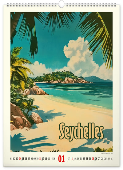 Nástenný kalendár Vintage plagáty – tropické raje 2026, 33 x 46 cm