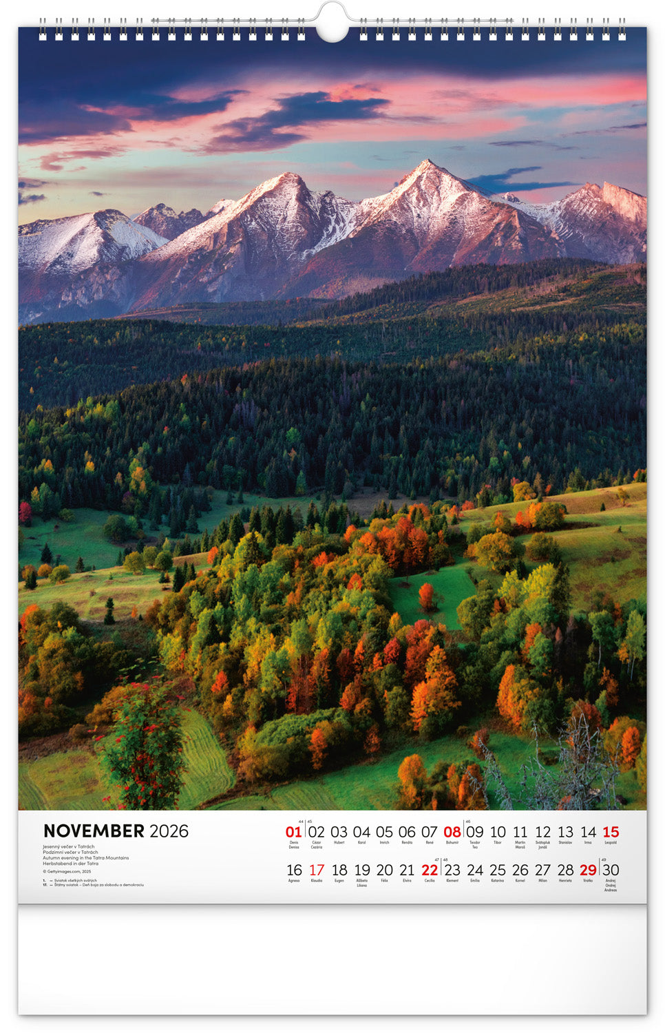 Nástenný kalendár Naše Slovensko 2026, 33 x 46 cm