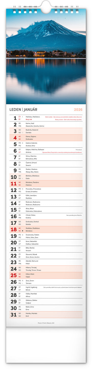 Nástenný kalendár Krajina CZ/SK 2026, 12 x 48 cm