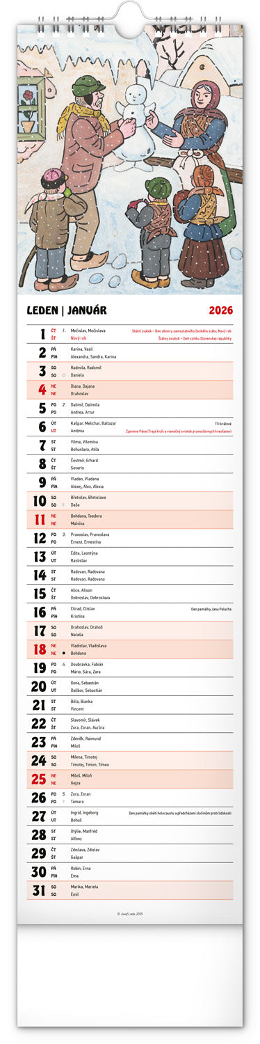 Nástenný kalendár Josef Lada CZ/SK 2026, 12 x 48 cm