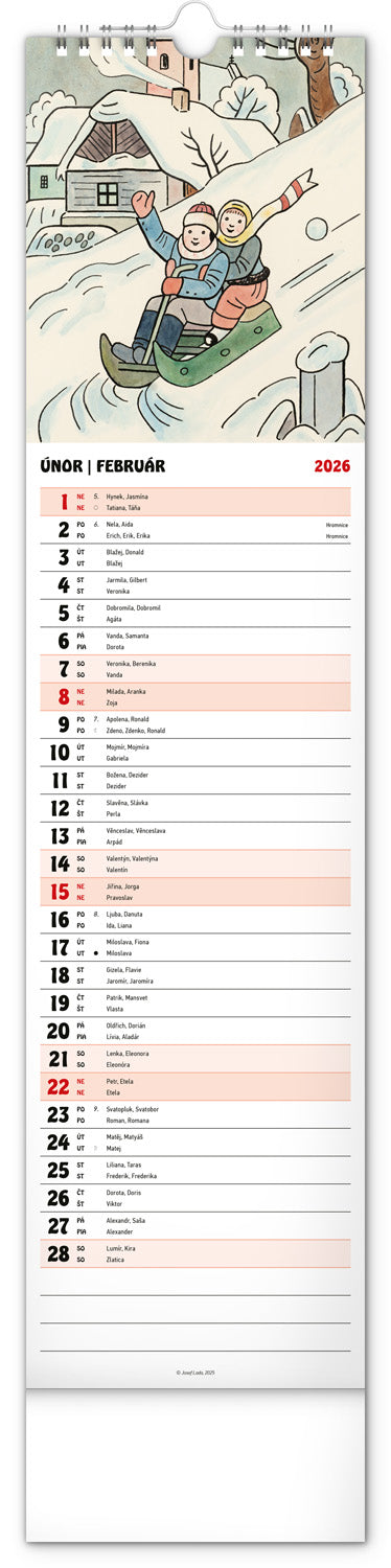 Nástenný kalendár Josef Lada CZ/SK 2026, 12 x 48 cm