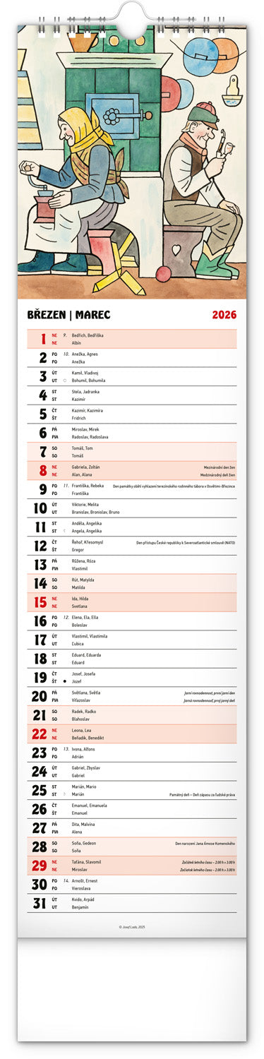 Nástenný kalendár Josef Lada CZ/SK 2026, 12 x 48 cm