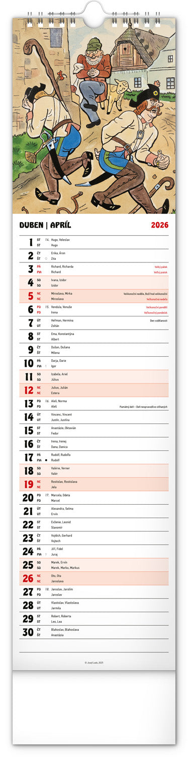 Nástenný kalendár Josef Lada CZ/SK 2026, 12 x 48 cm