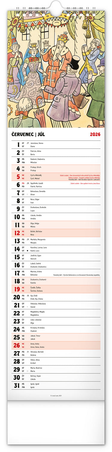 Nástenný kalendár Josef Lada CZ/SK 2026, 12 x 48 cm