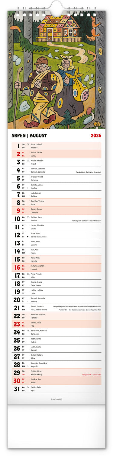 Nástenný kalendár Josef Lada CZ/SK 2026, 12 x 48 cm