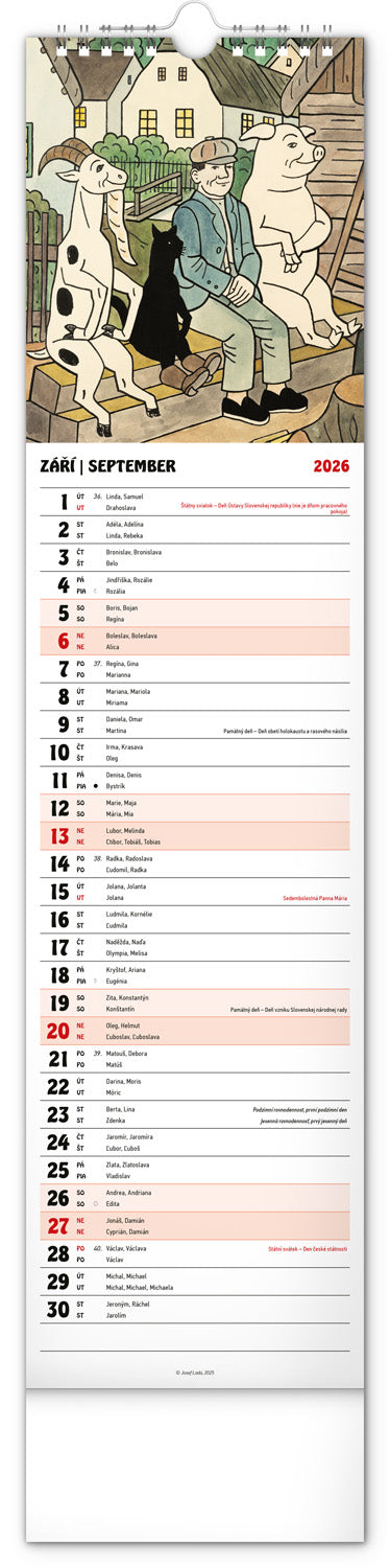 Nástenný kalendár Josef Lada CZ/SK 2026, 12 x 48 cm