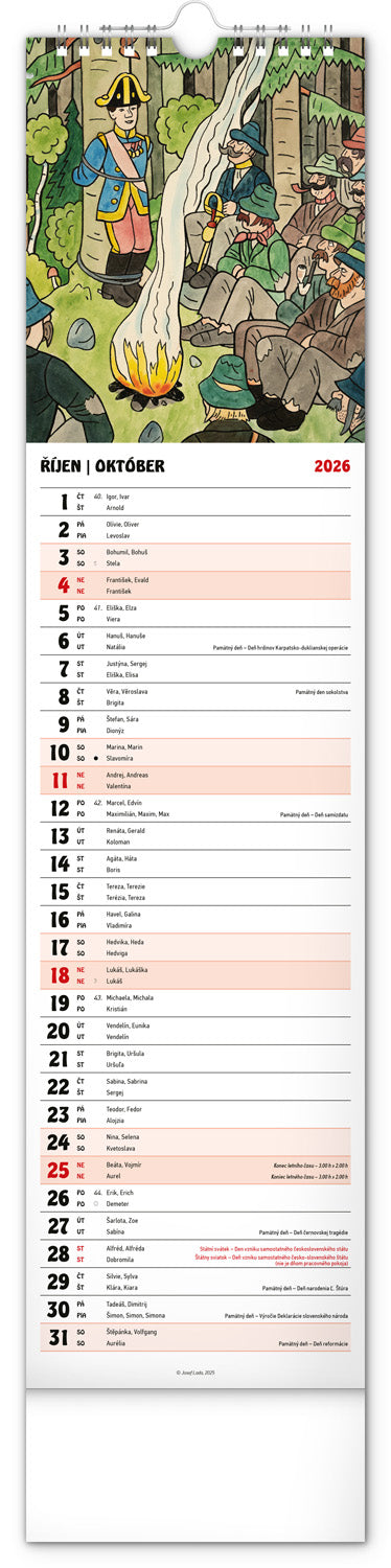 Nástenný kalendár Josef Lada CZ/SK 2026, 12 x 48 cm