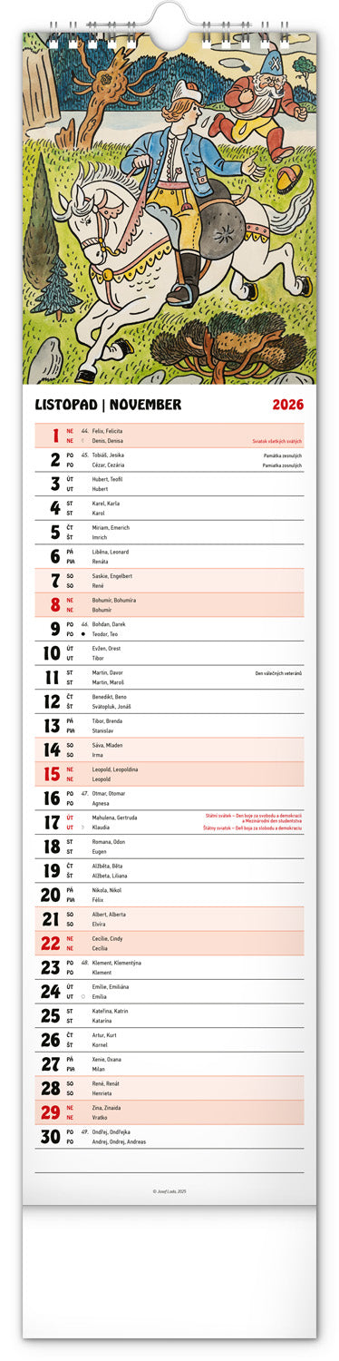 Nástenný kalendár Josef Lada CZ/SK 2026, 12 x 48 cm