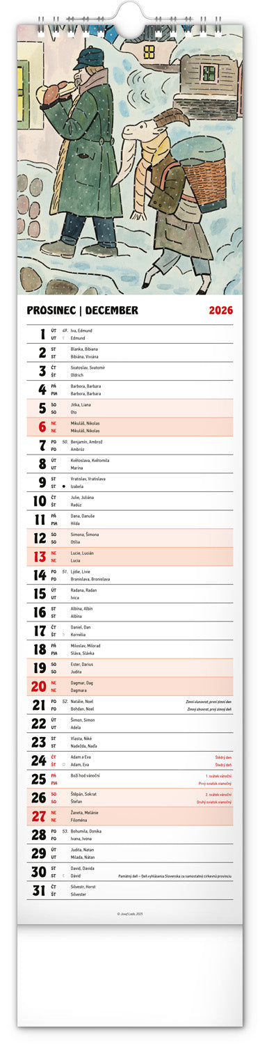 Nástenný kalendár Josef Lada CZ/SK 2026, 12 x 48 cm