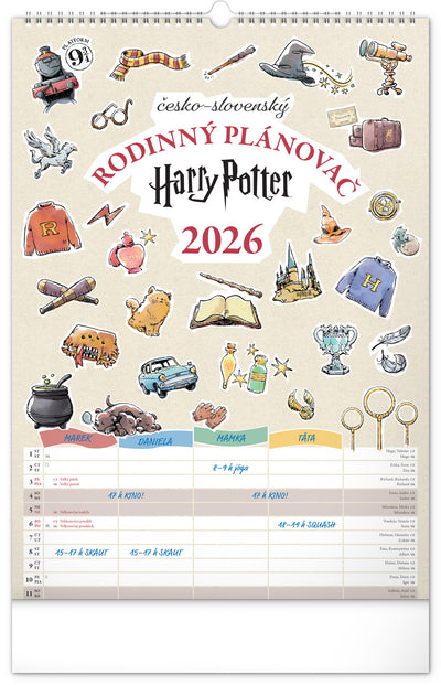 Nástenný kalendár Rodinný plánovací Harry Potter 2026, 33 x 46 cm