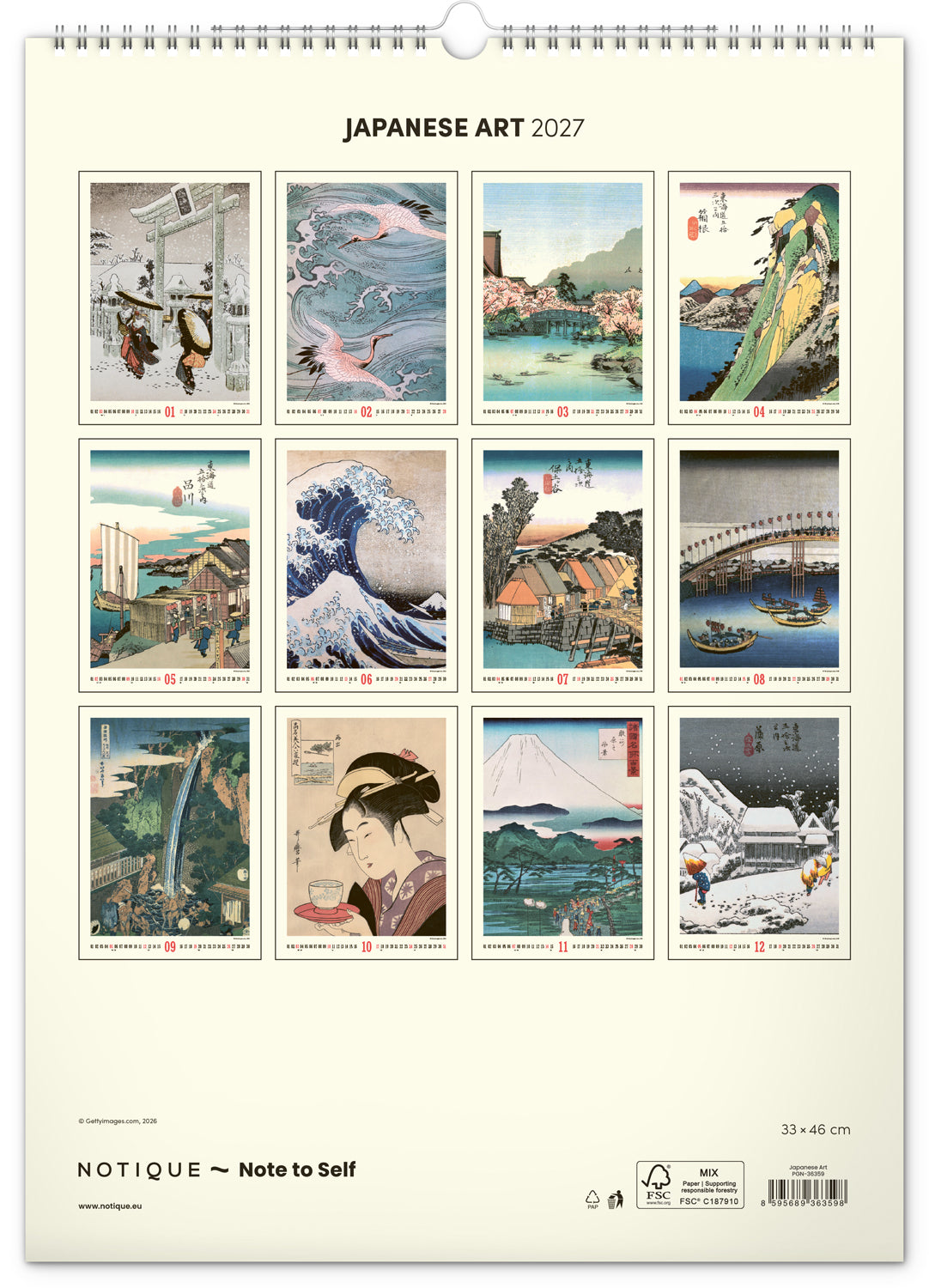 Nástenný kalendár Vintage plagáty – japonské umenie 2027, 33 x 46 cm